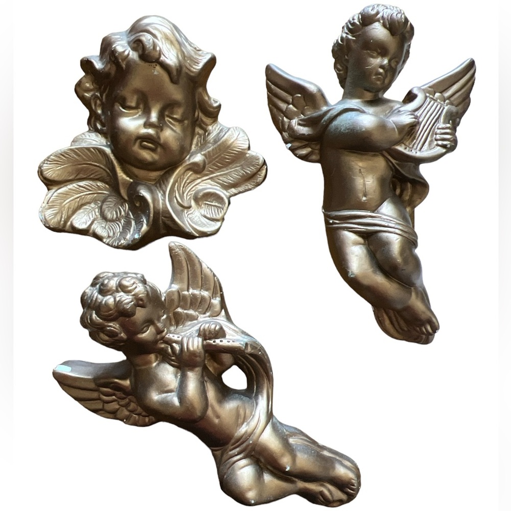 Vintage Angels Gold Gilt French Rococo Cherub Wall Art Set of 3